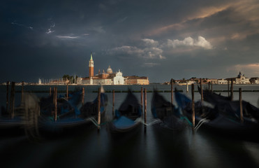 Church of San Giorgio Maggiore, Venice, Italy during a stormy sunset.