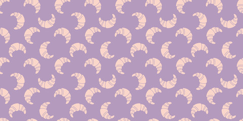 Pink croissants illustration seamless pattern on lavender endless background