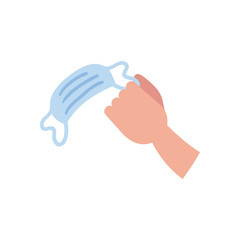 Hand with medical mask flat style icon vector design