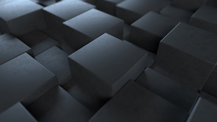3d render. Abstract Background with random black cubes. Geometric pattern.