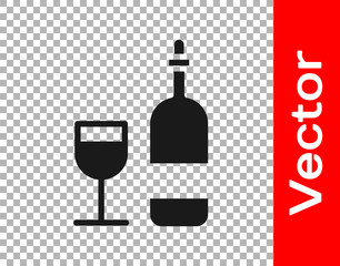 Black Wine bottle with glass icon isolated on transparent background. Vector