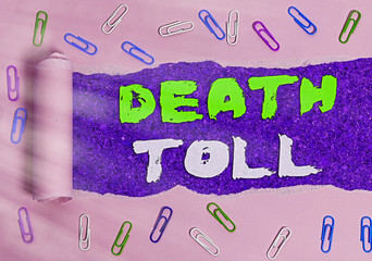 Handwriting text writing Death Toll. Conceptual photo the number of deaths resulting from a...
