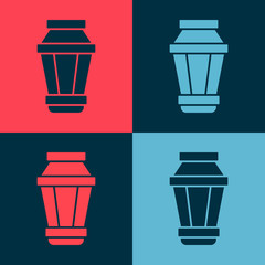 Pop art Garden light lamp icon isolated on color background. Solar powered lamp. Lantern. Street lamp. Vector