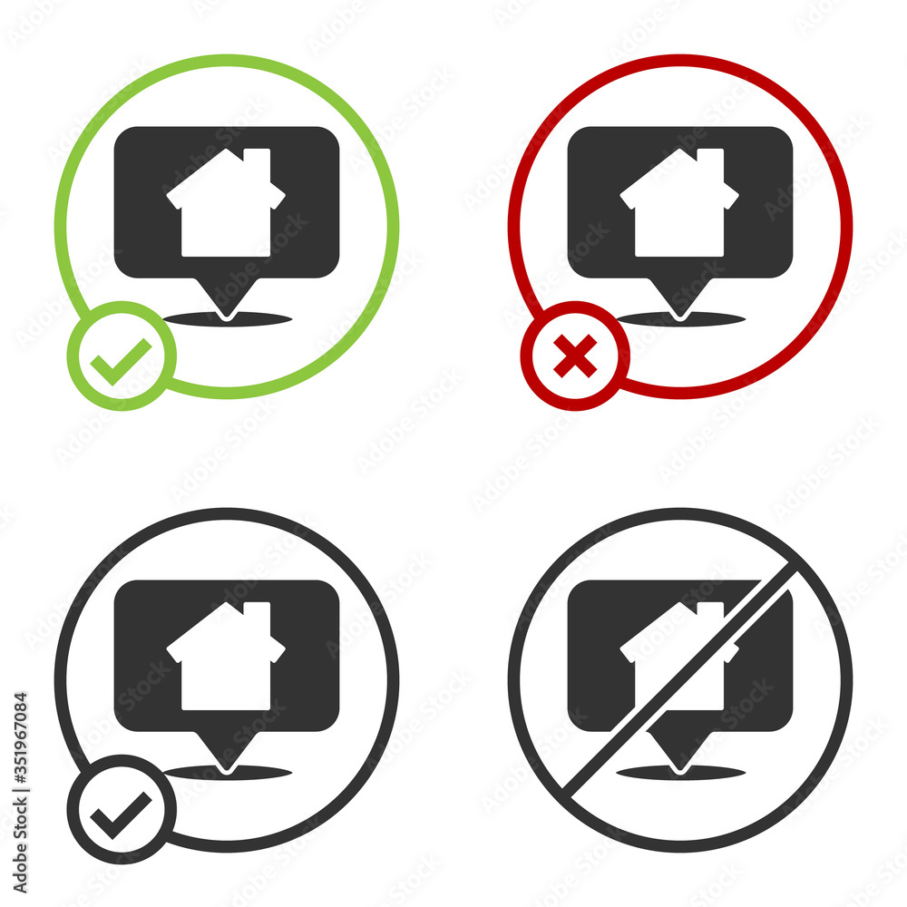 Poster black map pointer with house icon isolated on white background. home location marker symbol. circle 