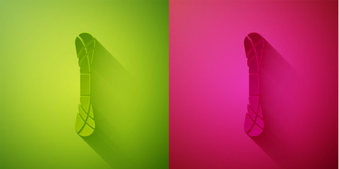 Paper cut Yarn icon isolated on green and pink background. Label for hand made, knitting or tailor shop. Paper art style. Vector