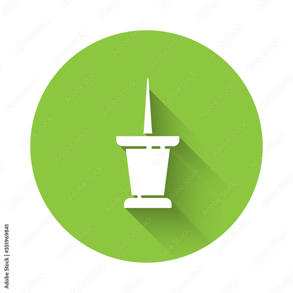 Poster white push pin icon isolated with long shadow. thumbtacks sign. green circle button. vector