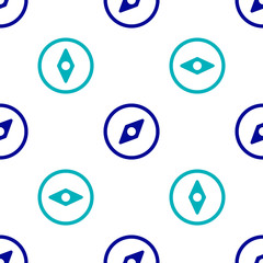Blue Compass icon isolated seamless pattern on white background. Windrose navigation symbol. Wind rose sign. Vector