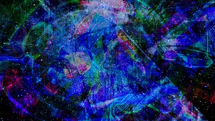 Dark Psychedelic Art Effects and Stars in Space - Abstract Background Texture