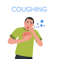 Severe cough in an adult. Viral infections of the upper respiratory tract. Vector illustration of sick people