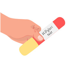Test for the diagnosis of Helicobacter pylori bacteria. A human hand holds the test. Vector illustration of healthcare