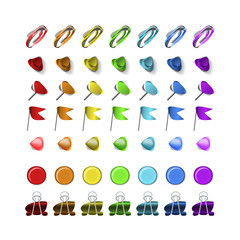 Set of paper clips binders and pins isolated on transparent background. 3d object offise and school collection