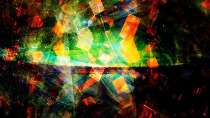 Rising Glowing Geometric Shapes with Flowing Starscape - Abstract Background Texture