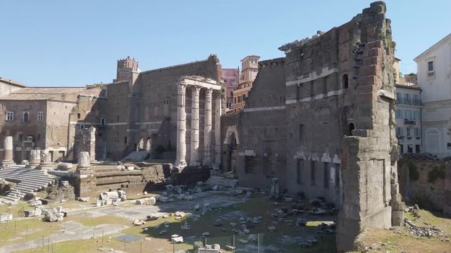 The ruins of Augustus Forum in Rome on a sunny day. Italy.