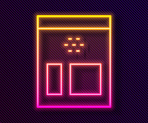 Glowing neon line Bag of coffee beans icon isolated on black background. Vector