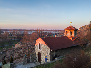 Medieval chapel of Saint Petka in Kalemegdan fortress at hill above confluence of two rivers, Sava...