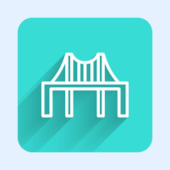 White line Golden gate bridge icon isolated with long shadow. San Francisco California United States of America. Green square button. Vector Illustration