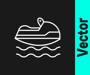White line Jet ski icon isolated on black background. Water scooter. Extreme sport. Vector Illustration