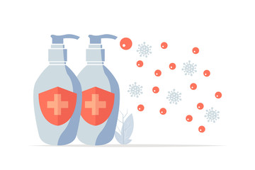 Virus germs and bacteria protection. A man is spraying a sanitizer to eradicate the virus. Person resistant and prevention disease