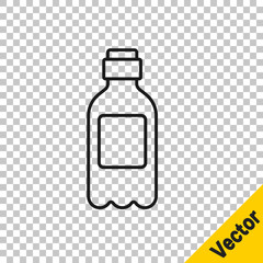 Black line Bottle of water icon isolated on transparent background. Soda aqua drink sign. Vector Illustration