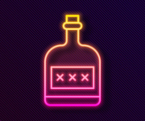 Glowing neon line Alcohol drink Rum bottle icon isolated on black background. Vector Illustration
