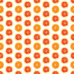 Seamless infinity pattern of isolated slices of grapefruit and orange. Stock illustartion for web and print, wallpaper, background, design and packaging, wrapping and scrapbooking paper