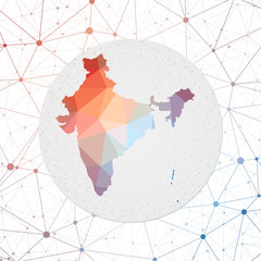 Abstract vector map of India. Technology in the country geometric style poster. Polygonal India map on 3d triangular mesh backgound. EPS10 Vector.