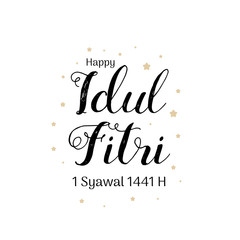 Happy Eid Al Fitr Mubarak greeting card with isometric mosque and arabic Islamic calligraphy of text eid al fitr mubarak translate in english as : Happy Blessed Eid