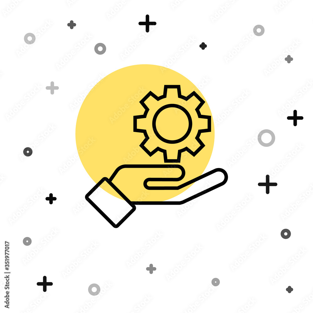 Poster black line settings in the hand icon isolated on white background. random dynamic shapes. vector ill