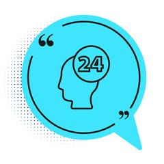 Black line Support operator in touch icon isolated on white background. Concept for call center, client support service. Blue speech bubble symbol. Vector Illustration