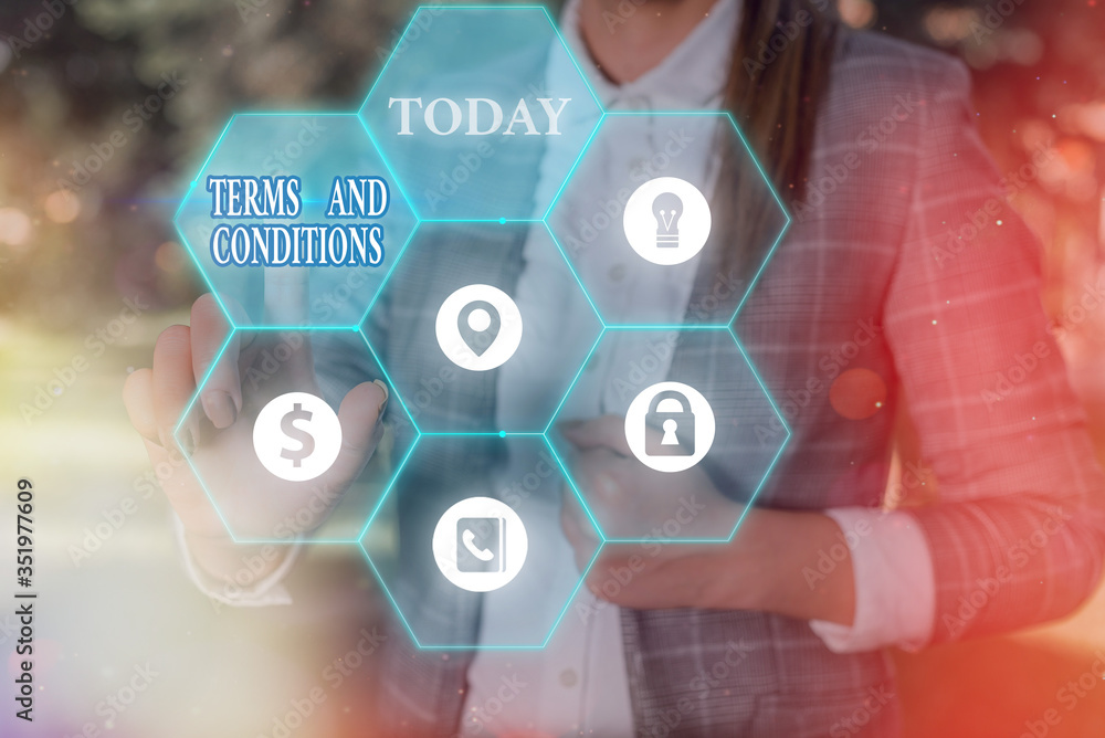 Poster text sign showing terms and conditions. business photo text rules that apply to fulfilling a particu