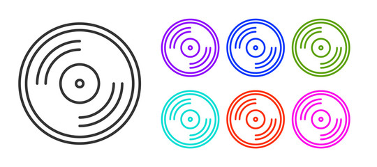 Black line Vinyl disk icon isolated on white background. Set icons colorful. Vector Illustration