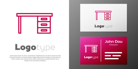 Logotype line Office desk icon isolated on white background. Logo design template element. Vector Illustration
