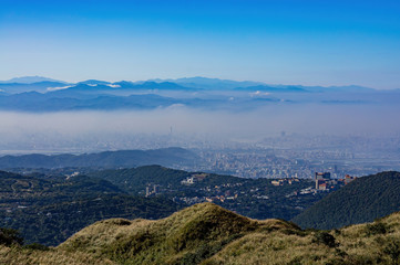 Fototapeta na wymiar Aerial view of the Chinese Culture University and cityscape from Yangmingshan National Park