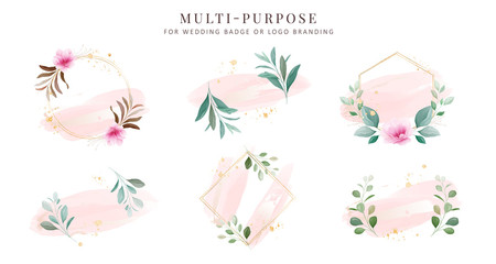 Feminine logo collections, hand drawn modern minimalistic and floral and watercolor badge templates for wedding card, branding,  identity, boutique, salon vector