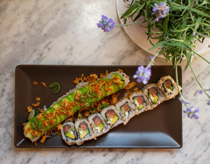 Homemade sushi on a plate
