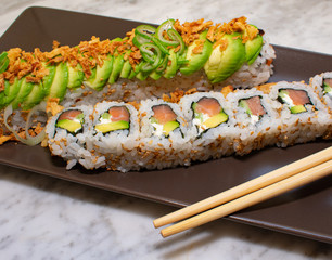 sushi on plate brown