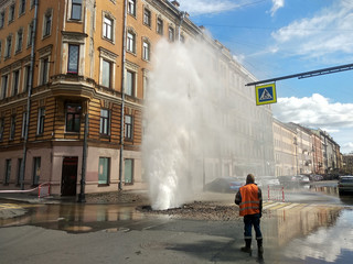 Pipe crash in the european city. 