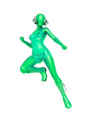 cyber soldier female is floating and waiting for action