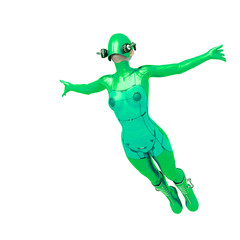 cyber soldier female is jumping to fly