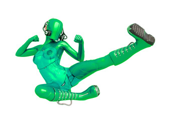 cyber soldier female kicking up