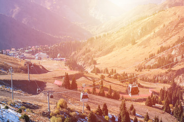 Clear blue sky mountains landscape drone view