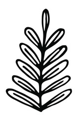 Single branch with leaves in ink Isolated on white background. Hand drawn vector decorative element in doodle style for wedding invitation and decoration, postcard, flyer, banner or website