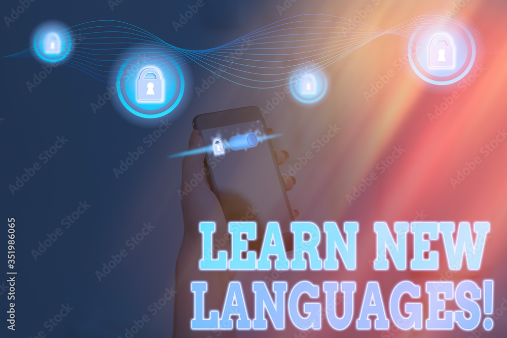 Poster word writing text learn new languages. business photo showcasing developing ability to communicate i