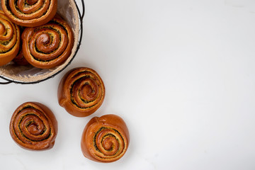 Buns with poppy seeds. Copy space.