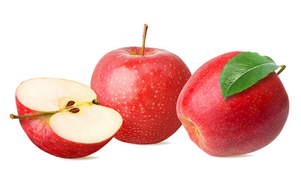 Red apples isolated on white background with clipping path