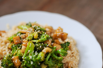 Fresh delicious meal. Broccoli, cous cous.