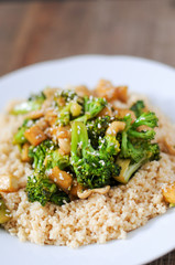 Fresh delicious meal. Broccoli, cous cous.