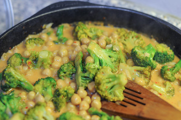 Chickpea and broccoli with rice.