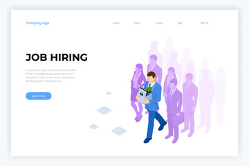 Isometric hiring and recruitment, job candidates and job centre concept. Job interview, recruitment agency. HR job seeking.