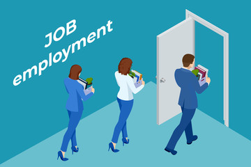 Isometric hiring and recruitment, job candidates and job centre concept. Job interview, recruitment agency. HR job seeking.